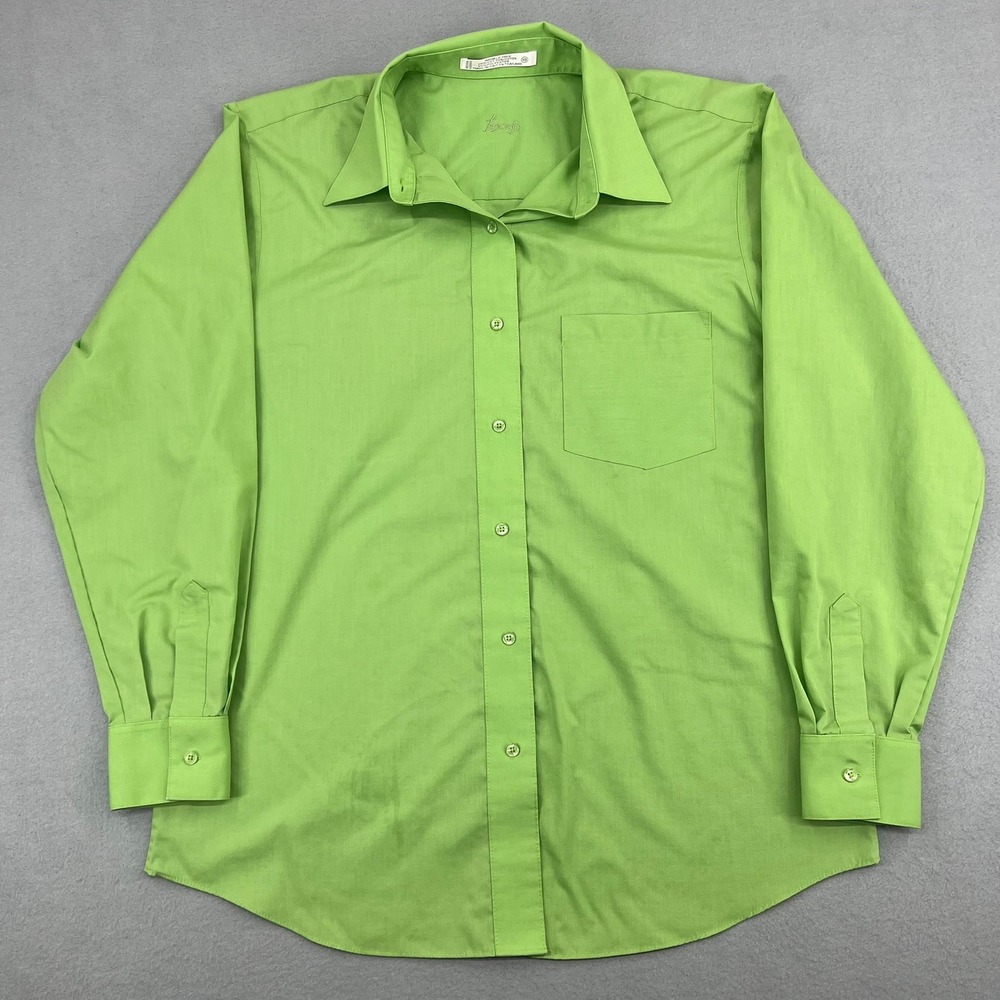 Foxcroft Womens Lime Green Wrinkle Free Button Down Shirt Size 10 Long Sleeve